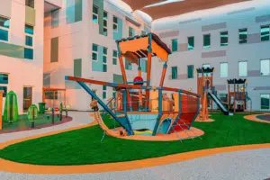 Commercial playground supplier presenting Cemer Robinia wood sculpture installation